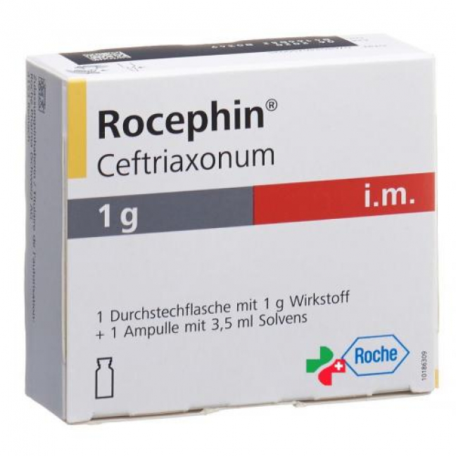 Роцефин 1 г сухое вещество с лидокаином для приготовления раствора для в/м инъекций 1 флакон