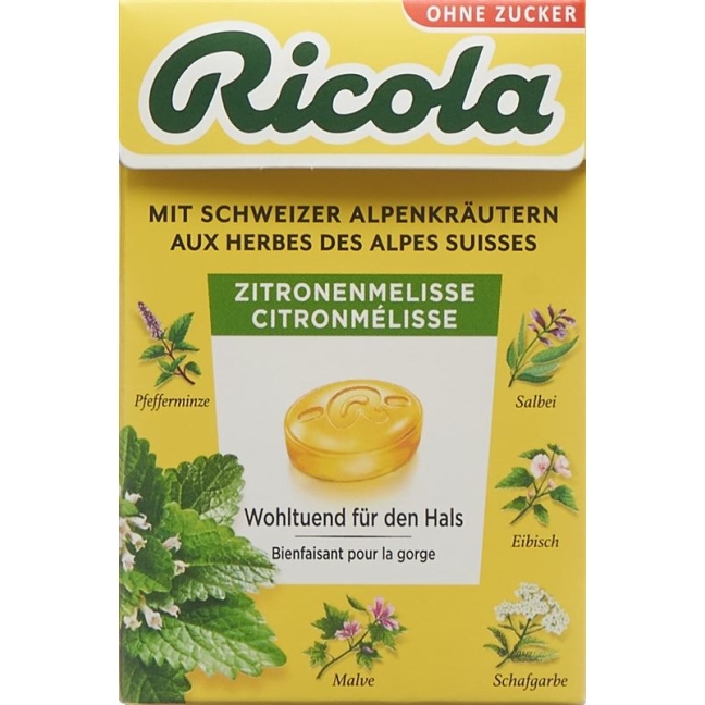 Конфеты Ricola с мелиссой без сахара и стевией в коробке 50 г