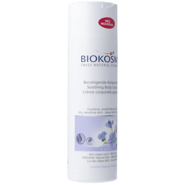 Biokosma Успокаивающий крем для тела Органический альпийский лен Органическая овсянка Бутылка 200 мл