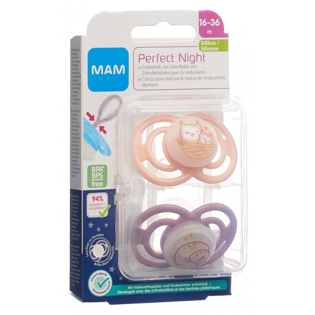MAM Perfect Night Nuggi силиконовые 16-36м для девочек