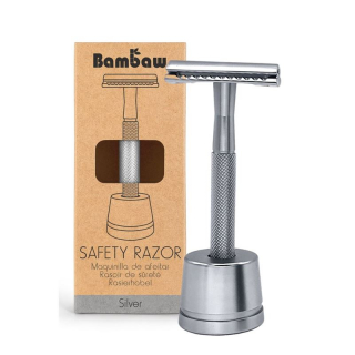 BAMBAW Sicherheits-Rasierer m Stand Metall silber