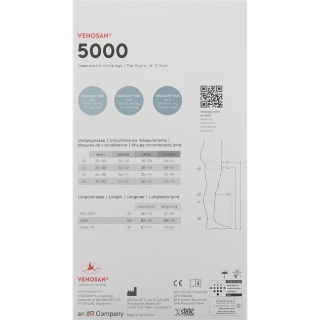 VENOSAN 5001 A-GH KKL1 L довгий чорний 1 пара