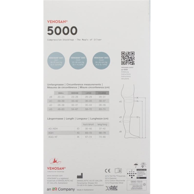 VENOSAN 5002 A-DH KKL2 XL довгий чорний 1 пара