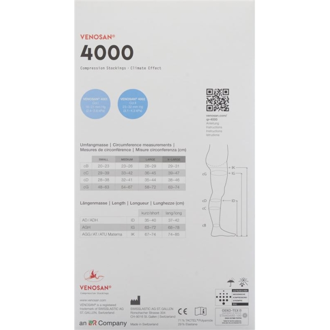 VENOSAN 4002 A-D KKL2 L короткий відкритий чорний 1 пара