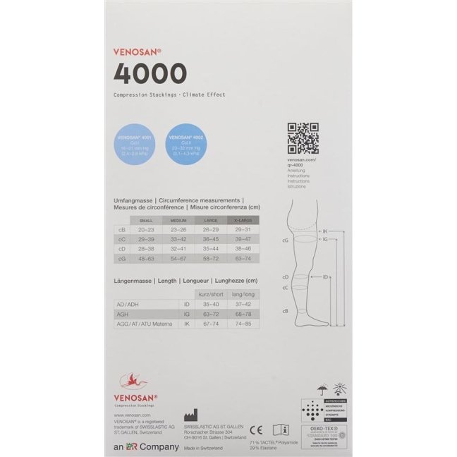 VENOSAN 4002 A-DH KKL2 XL короткий чорний 1 пара