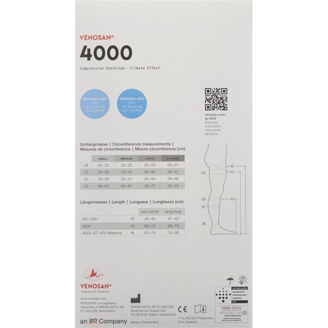 VENOSAN 4002 A-GHS KKL2 XL короткий чорний 1 пара
