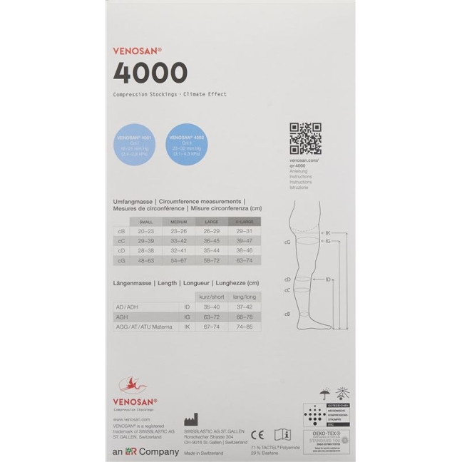 VENOSAN 4002 A-GH KKL2 L короткий відкритий чорний 1 пара