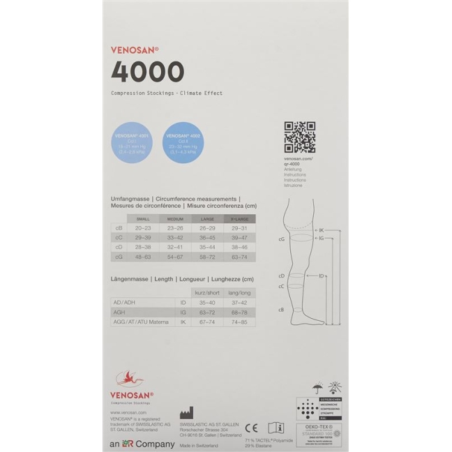 Venosan 4002 A-D KKL2 L довгий відкритий антрацит 1 пара
