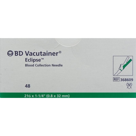 Канюля Vacutainer Eclipse 21г 0,8х32мм зелена 48 шт