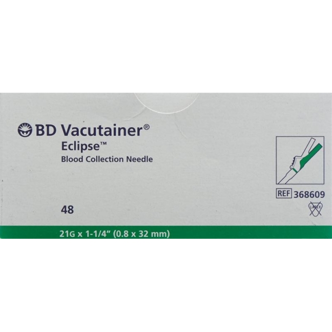 Канюля Vacutainer Eclipse 21г 0,8х32мм зелена 48 шт