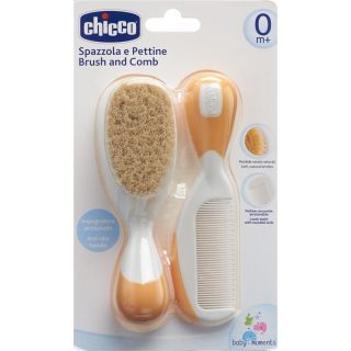 Chicco comb and brush natural bristles orange 0m +