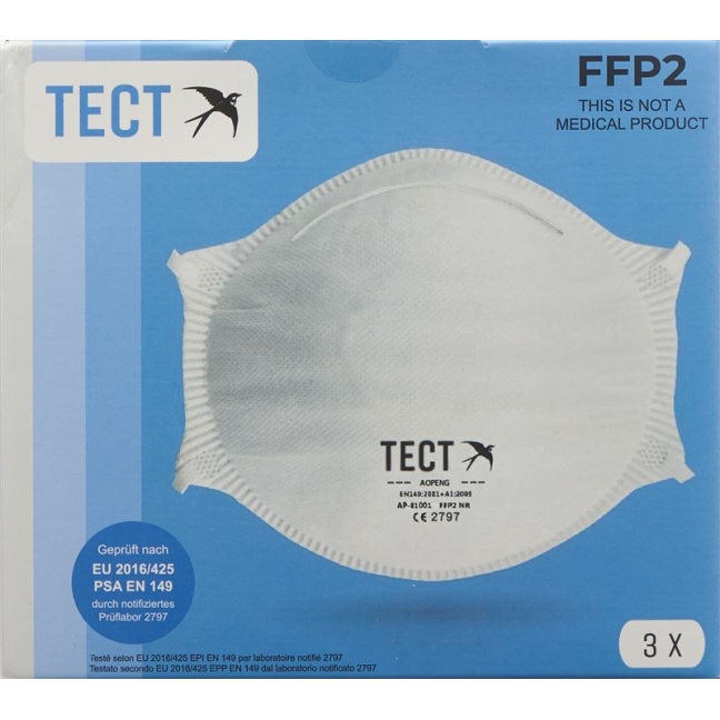 1L FFP2 Респіратор Tect без клапана 3 шт