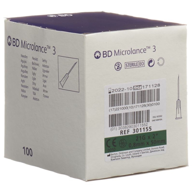 Канюля ін'єкційна BD Microlance 3 0,80х50 мм зелена 100 шт