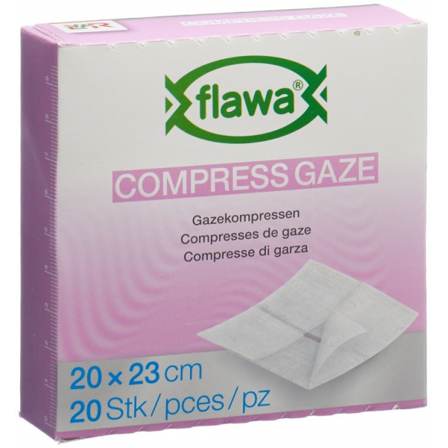 Марлевые компрессы Flawa размером 20х23 см, с антибактериальной обработкой.
