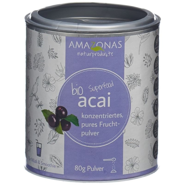 Органічний фруктовий порошок AMAZONAS acai 100% чистий Ds 80 г