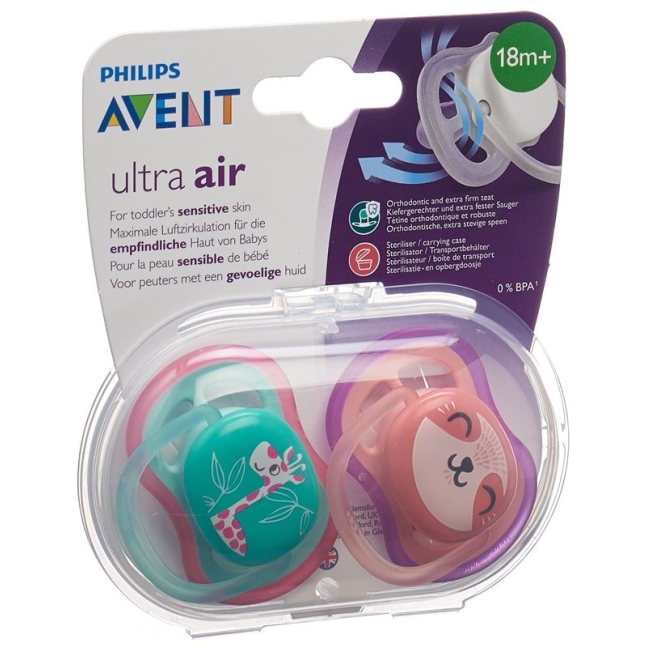 Соска Avent Philips ultra air 18M+ Дівчинка Жираф/Ведмедик