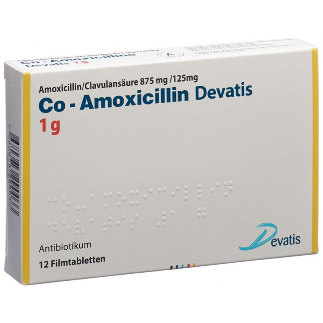 Ко-амоксициллин Деватис таблетки, покрытые пленочной оболочкой 1г 12 шт.