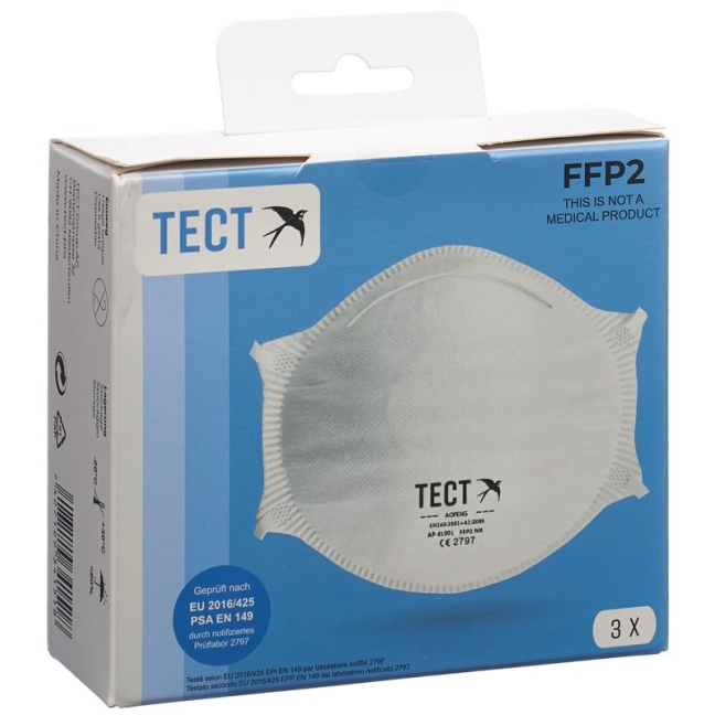 1L FFP2 Респіратор Tect без клапана 3 шт