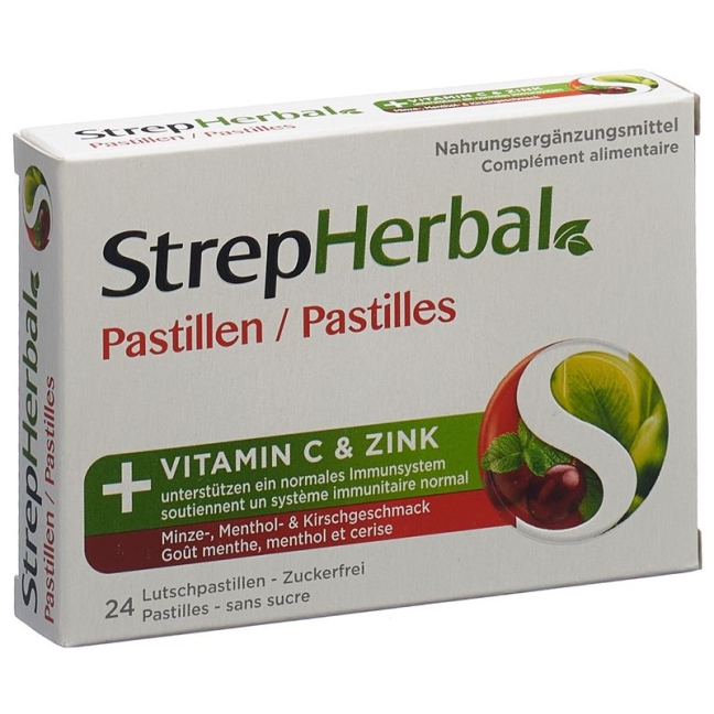 Пастилки STREPHERBAL зі смаком м&#39;яти та вишні