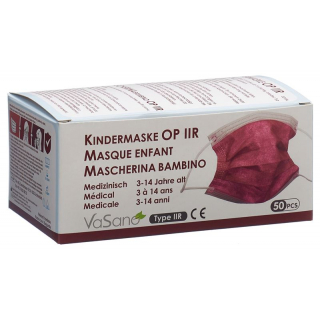 Хирургическая маска Vasano тип Iir для детей от 3 до 14 лет винно-красная 50 шт.