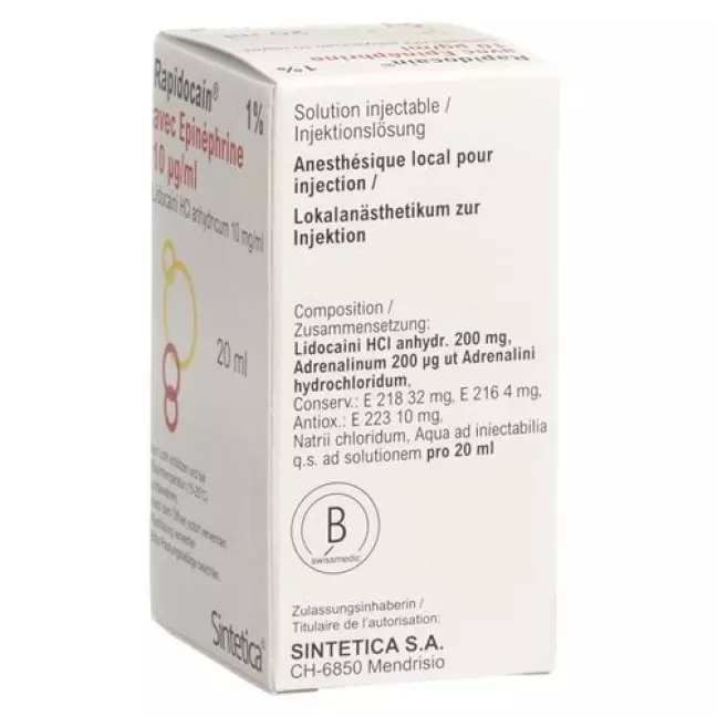 Rapidocaine 1% + Epinephrine 10 мкг/мл Inj Lös Vial 20 мл Rapidocaine 1% + Epinephrine 10 мкг/мл Inj Lös Vial 20 мл