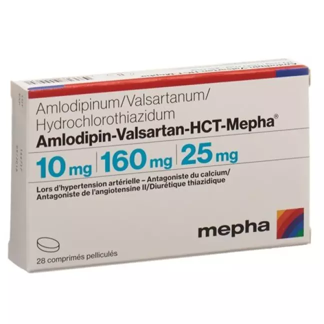 Amlodipine-Valsartan-HCT-Mepha Filmtabl 10мг/160мг/25мг 28 шт. Amlodipine-Valsartan-HCT-Mepha Filmtabl 10мг/160мг/25мг 28 шт.