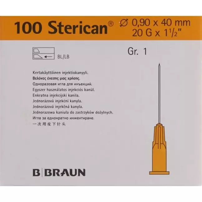 Голка STERICAN 20G 0,90x40мм жовта Luer 100 шт