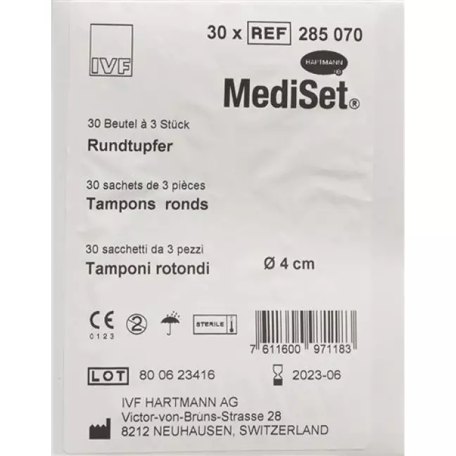 Тампони Mediset круглі 4 см стерильні 30 пакетиків 3 шт Тампони Mediset круглі 4 см стерильні 30 пакетиків 3 шт