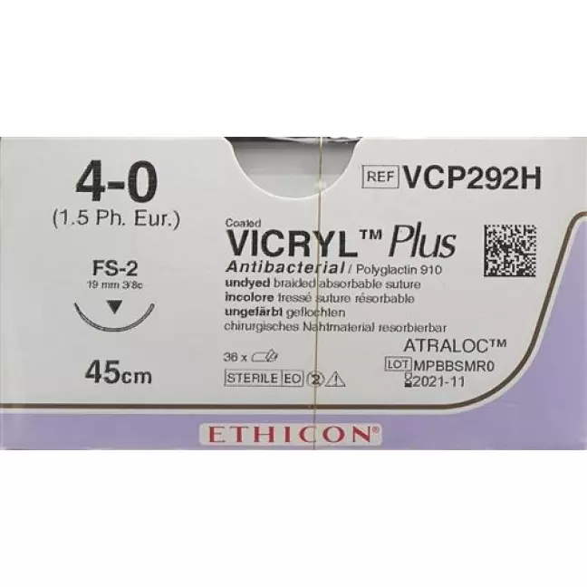 VICRYL PLUS 45см нефарбований 4-0 FS-2S 36шт