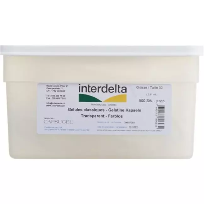 Капсули желатинові 00 прозорі Interdelta box 500 шт Капсули желатинові 00 прозорі Interdelta box 500 шт