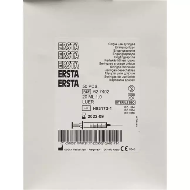 Ersta Einmalspritzen Luer 20мол Exzentrisch 50 штук Ersta Einmalspritzen Luer 20мол Exzentrisch 50 штук