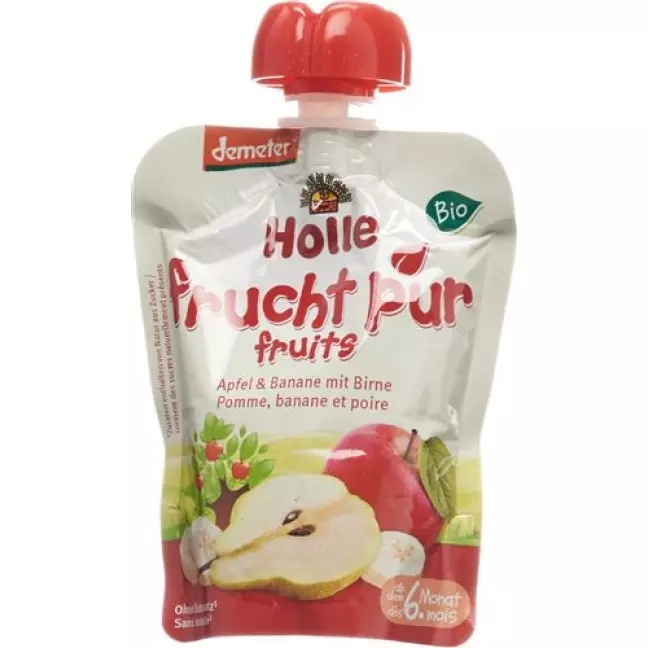 Holle Pouchy Apfel&banane mit Birne 90г Holle Pouchy Apfel&banane mit Birne 90г