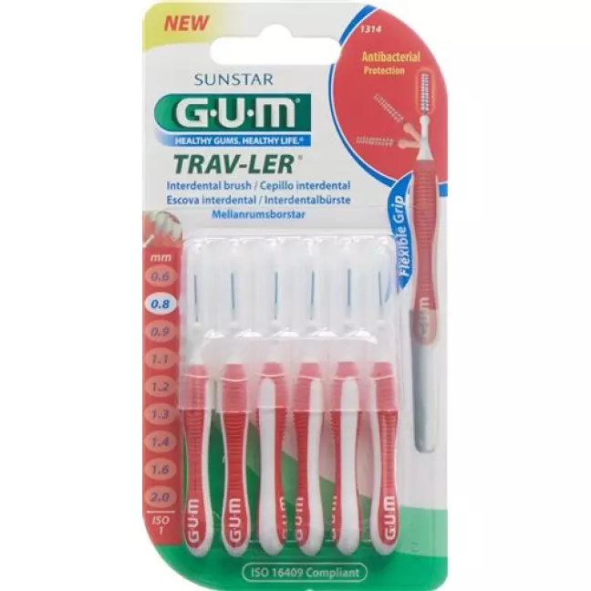 GUM SUNSTAR Proxabrush Trav-Ler ISO-Norm 1 0,8 мм циліндрична червона 6