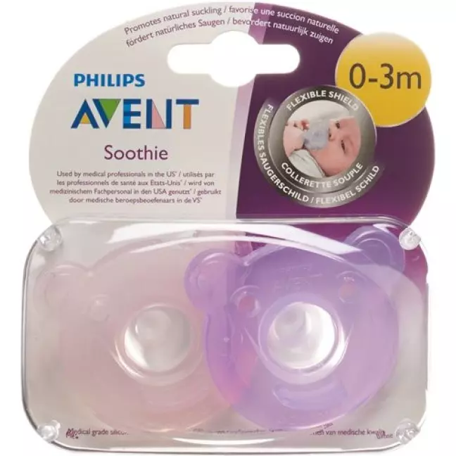Пустушка Avent Philips Soothie рожева/фіолетова 0-3 місяці 2 шт Пустушка Avent Philips Soothie рожева/фіолетова 0-3 місяці 2 шт