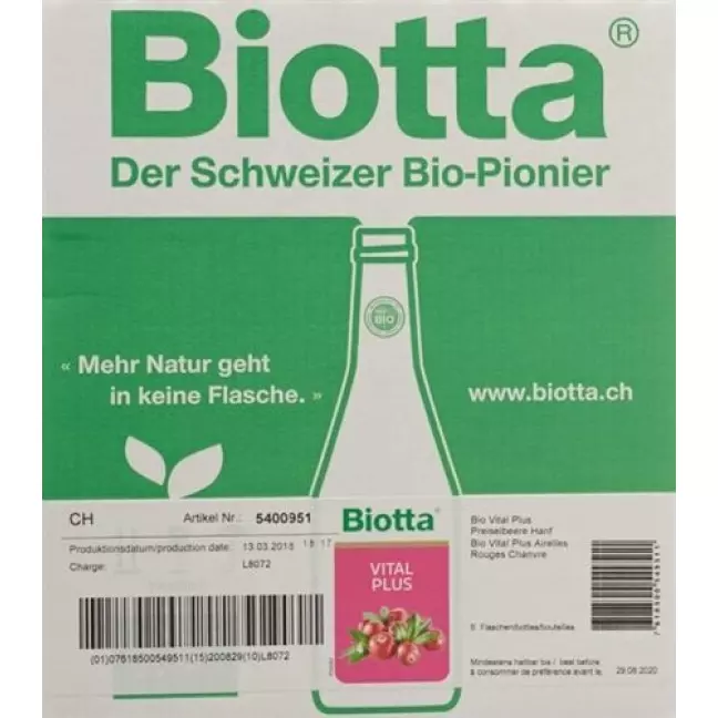 Biotta Vital Plus Cranberry &amp; Hemp 6 x 5 dl