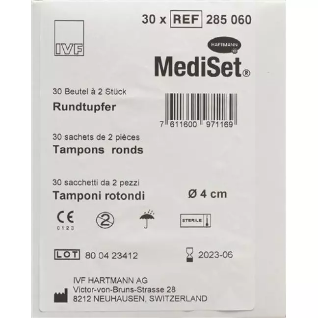 Тампони Mediset круглі 4 см стерильні 30 пакетиків 2 шт Тампони Mediset круглі 4 см стерильні 30 пакетиків 2 шт