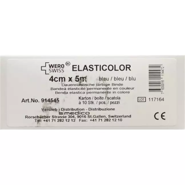 Бинти еластичні WERO SWISS Elasticolor 5мх4см сині 10 шт