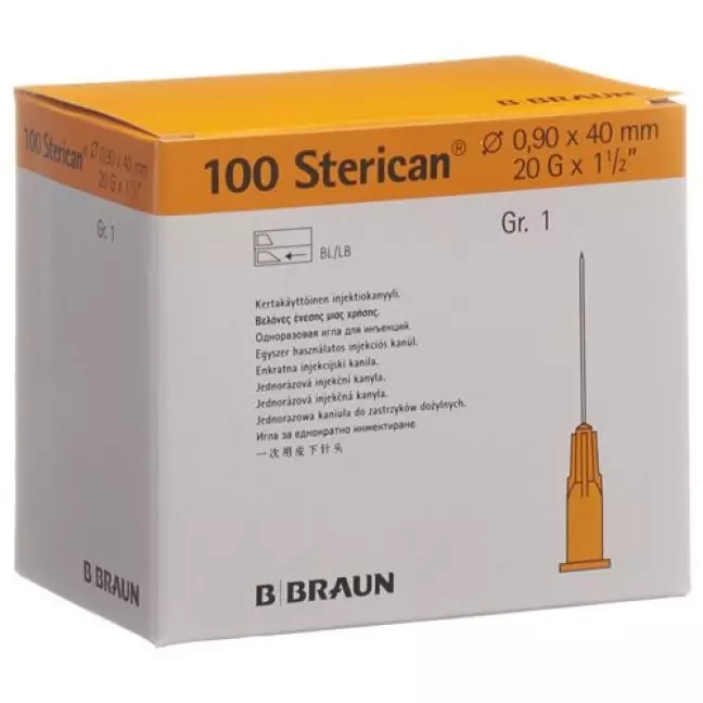 Голка STERICAN 20G 0,90x40мм жовта Luer 100 шт