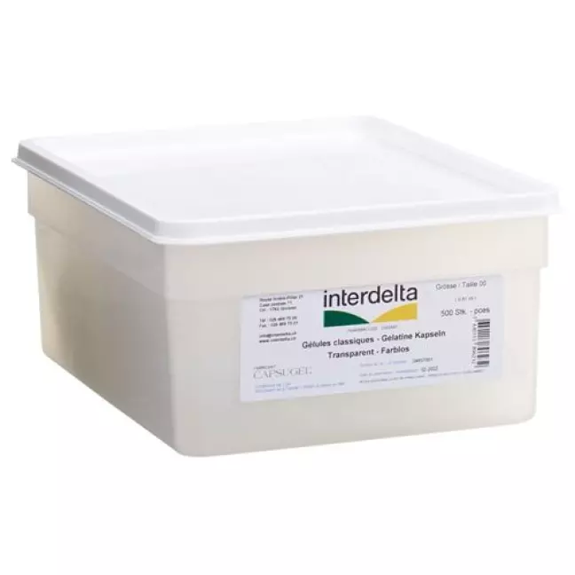 Капсули желатинові 00 прозорі Interdelta box 500 шт Капсули желатинові 00 прозорі Interdelta box 500 шт