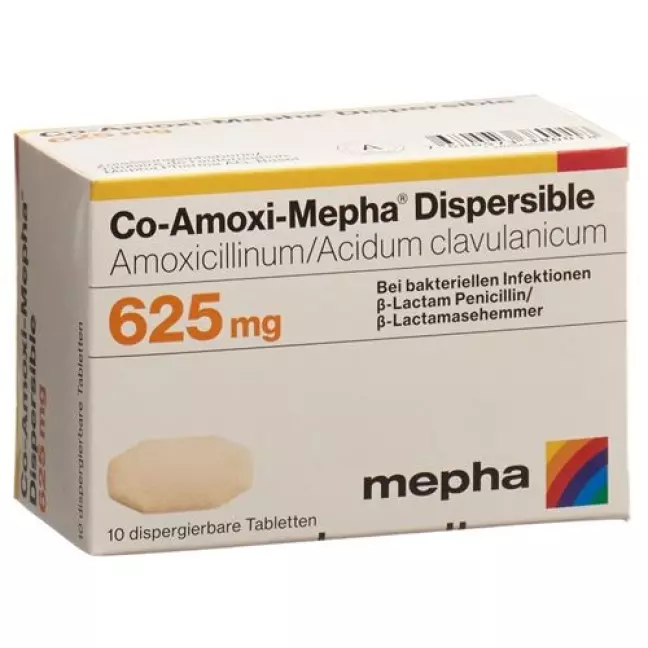 Co-Amoxi-Mepha Dispersible Disp Таблетки 625 мг 20 шт Co-Amoxi-Mepha Dispersible Disp Таблетки 625 мг 20 шт