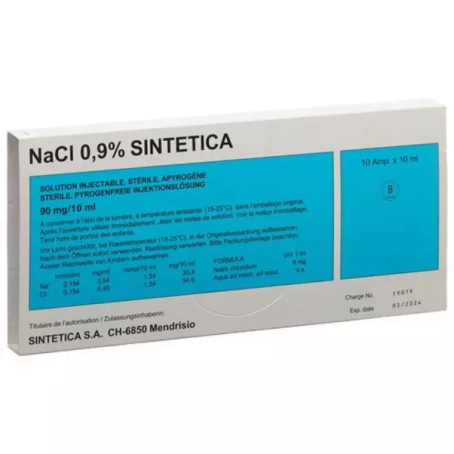 NaCl 0,9% Sintetica Inj Lös 90 мг/10 мл 10 мл ампули 10 шт. NaCl 0,9% Sintetica Inj Lös 90 мг/10 мл 10 мл ампули 10 шт.