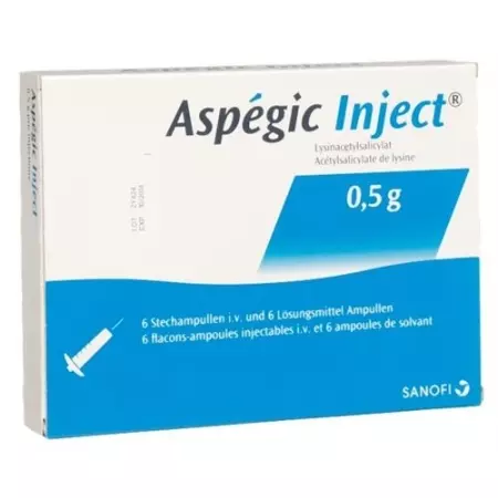 Aspégic Inject сухий суб 0,5 г з розчинниками діаметр 6 шт Aspégic Inject сухий суб 0,5 г з розчинниками діаметр 6 шт