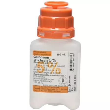 Glucosum Bichsel Inf Lös 5% 100мл пластикова пляшка без столових приборів Glucosum Bichsel Inf Lös 5% 100мл пластикова пляшка без столових приборів