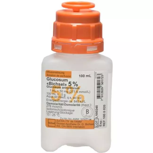 Glucosum Bichsel Inf Lös 5% 100мл пластикова пляшка без столових приборів Glucosum Bichsel Inf Lös 5% 100мл пластикова пляшка без столових приборів