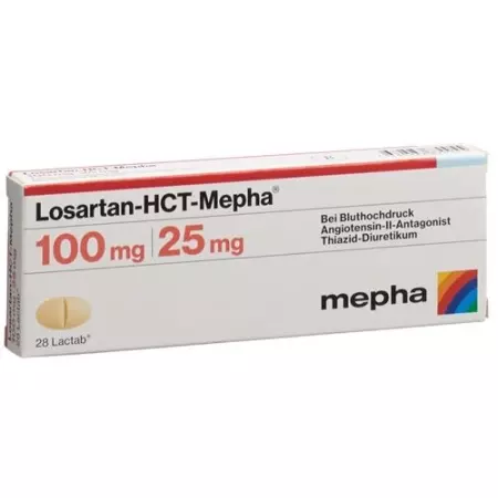Losartan-HCT-Mepha Lactab 100/25мг 98 шт Losartan-HCT-Mepha Lactab 100/25мг 98 шт
