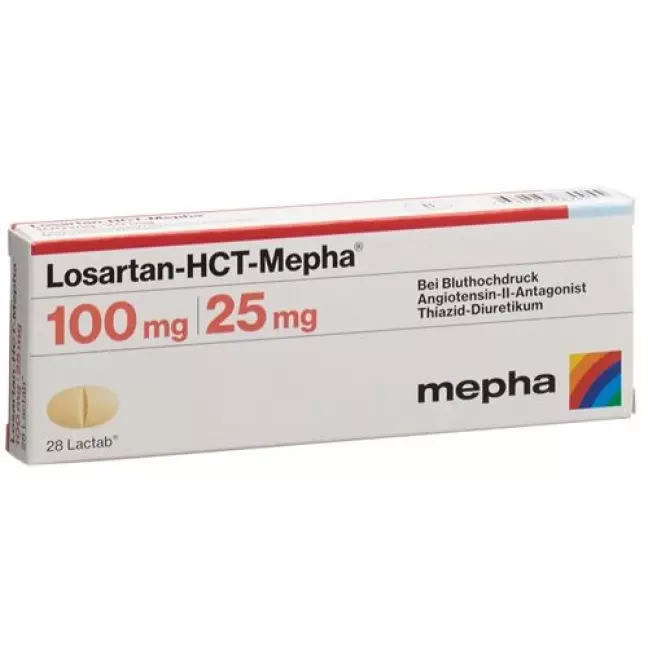 Losartan-HCT-Mepha Lactab 100/25мг 98 шт Losartan-HCT-Mepha Lactab 100/25мг 98 шт