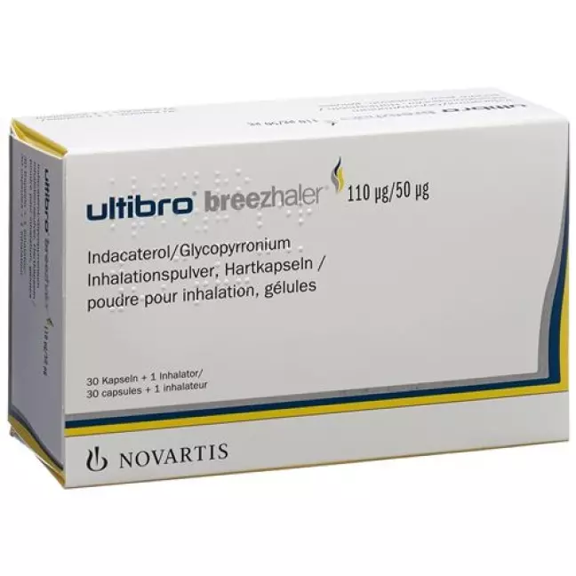 Ultibro Breezhaler Inh капсули 110 мкг/50 мкг 30 шт. Ultibro Breezhaler Inh капсули 110 мкг/50 мкг 30 шт.