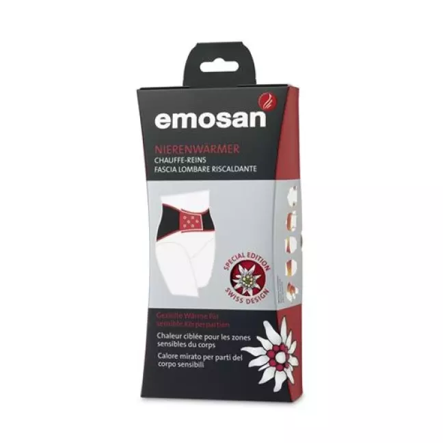 ниркова грілка emosan Velcro L black A з аплікацією Едельвейс ниркова грілка emosan Velcro L black A з аплікацією Едельвейс
