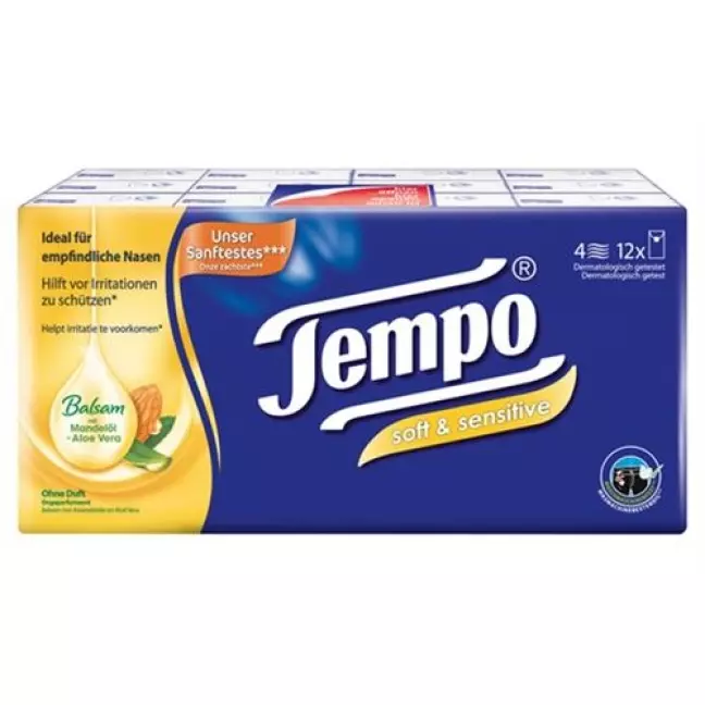 Носові хустки Tempo soft&amp;sensitive 12 х 9 шт