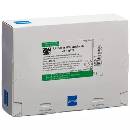Lidocaine HCl Bichsel 2% Inj Lös 200 мг/10 мл 10 ампер 10 мл